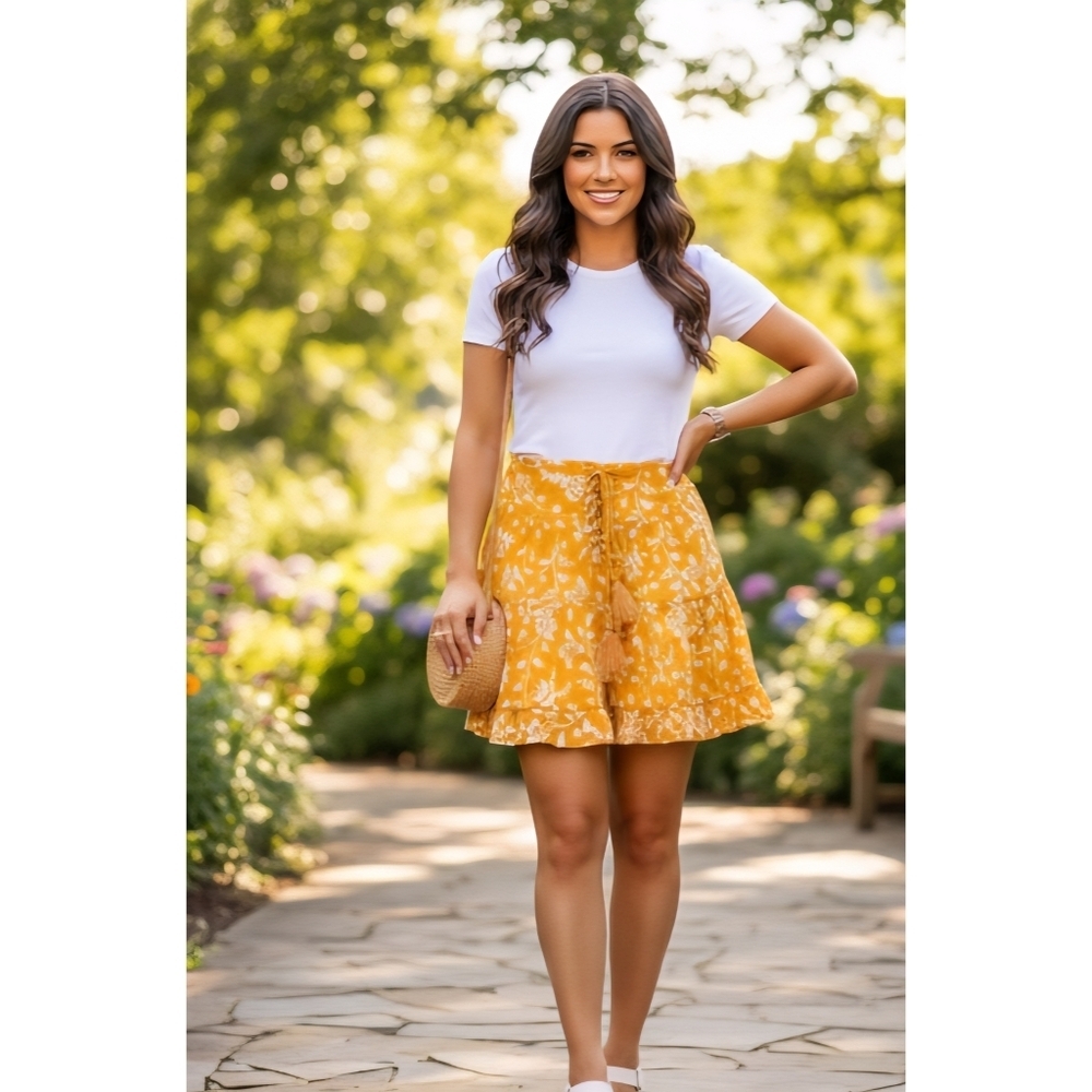 Forever 21 Lace Up Floral Ruffled Mini Skirt